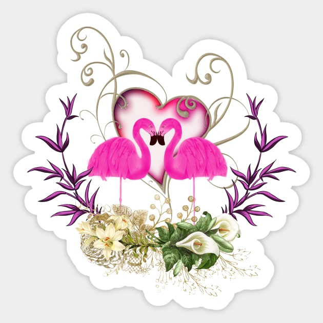 Flamingo in love, heart and flowers Sticker by Nicky2342